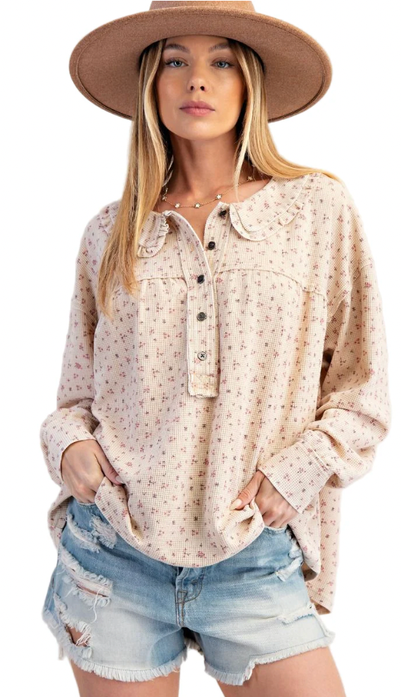 Floral Printed Thermal Washed Top