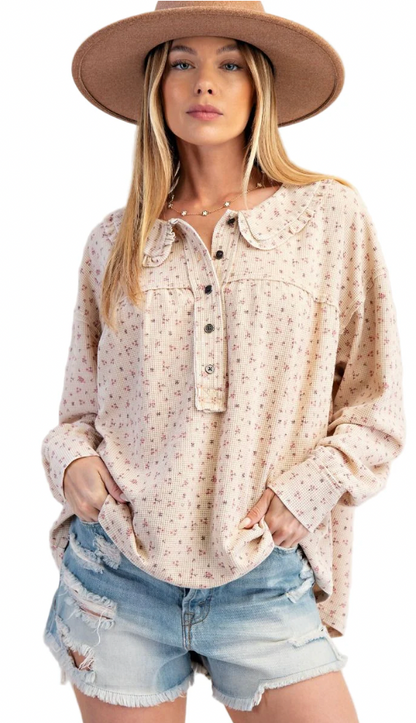 Floral Printed Thermal Washed Top