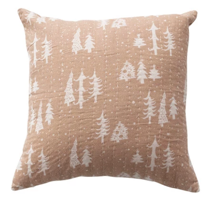 Square Pillow with Hand-Embroidered Kantha Stitch