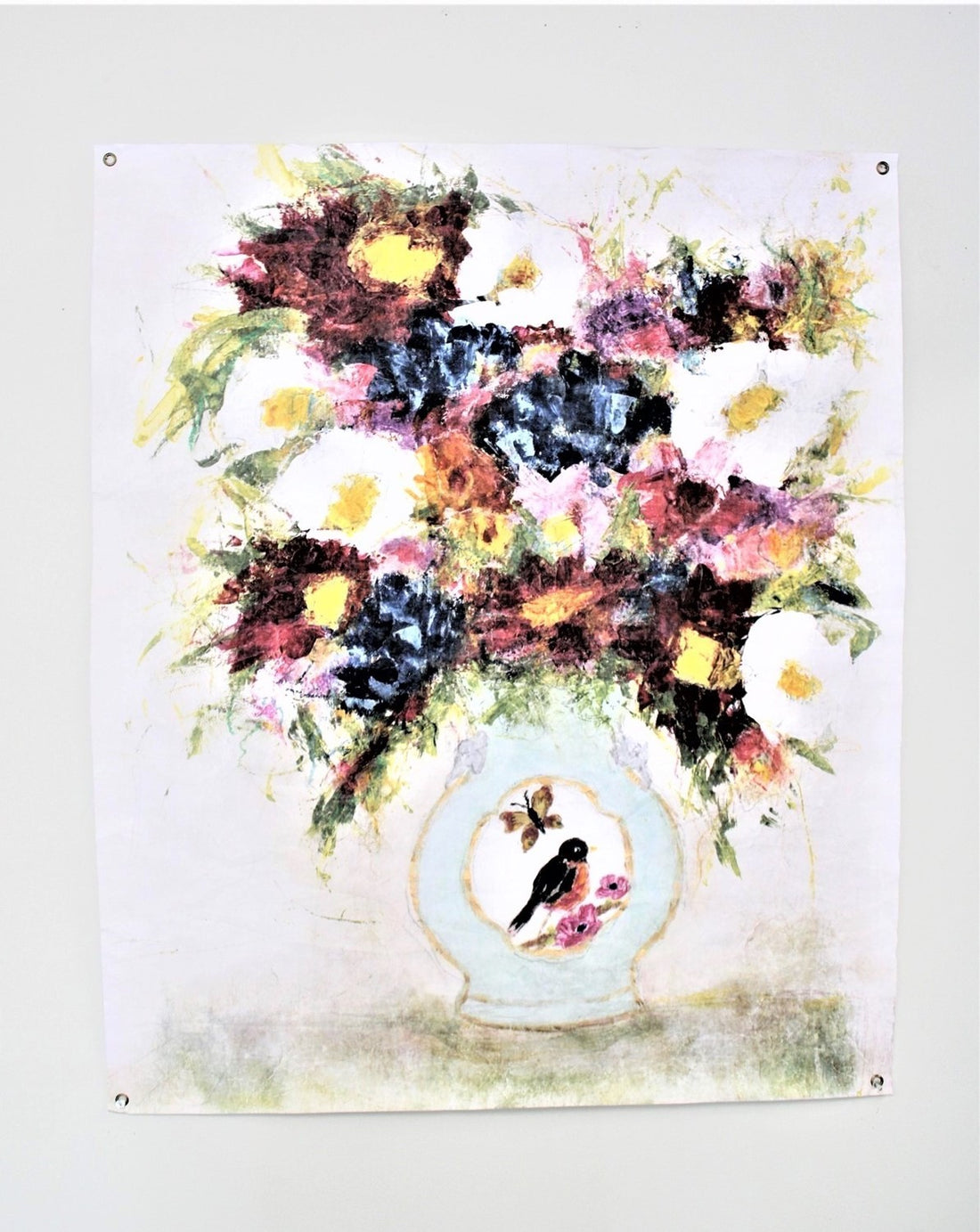 38x46" Art Paper, Bird Vase with Flowers