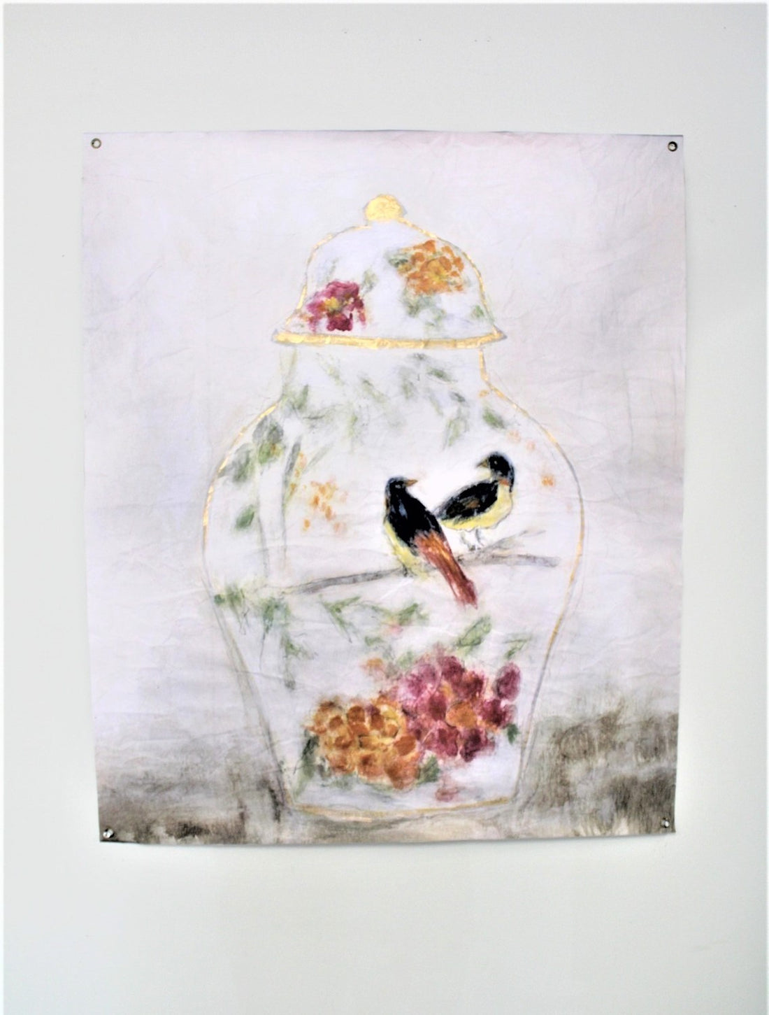 38x46&quot; Art Paper, Ginger Jar with Birds and Flowers