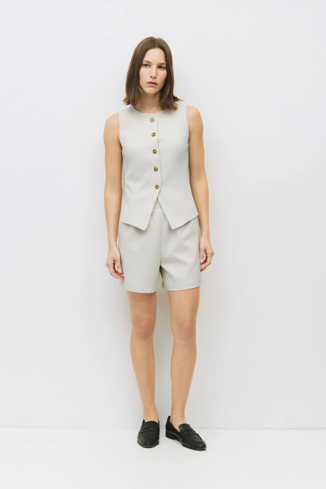 Button Down High Neck Vest