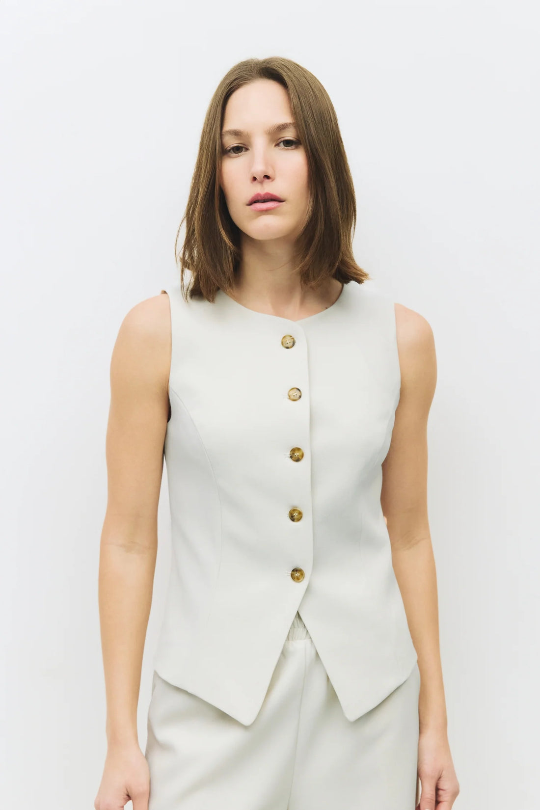 Button Down High Neck Vest