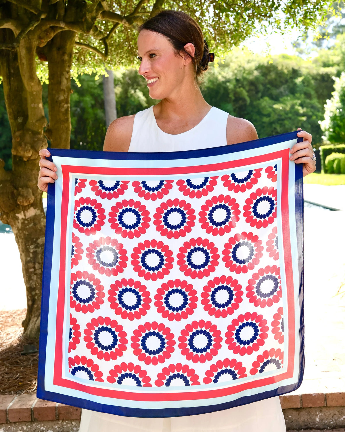 Retro Red &amp; Navy Floral Scarf