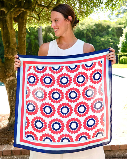Retro Red &amp; Navy Floral Scarf