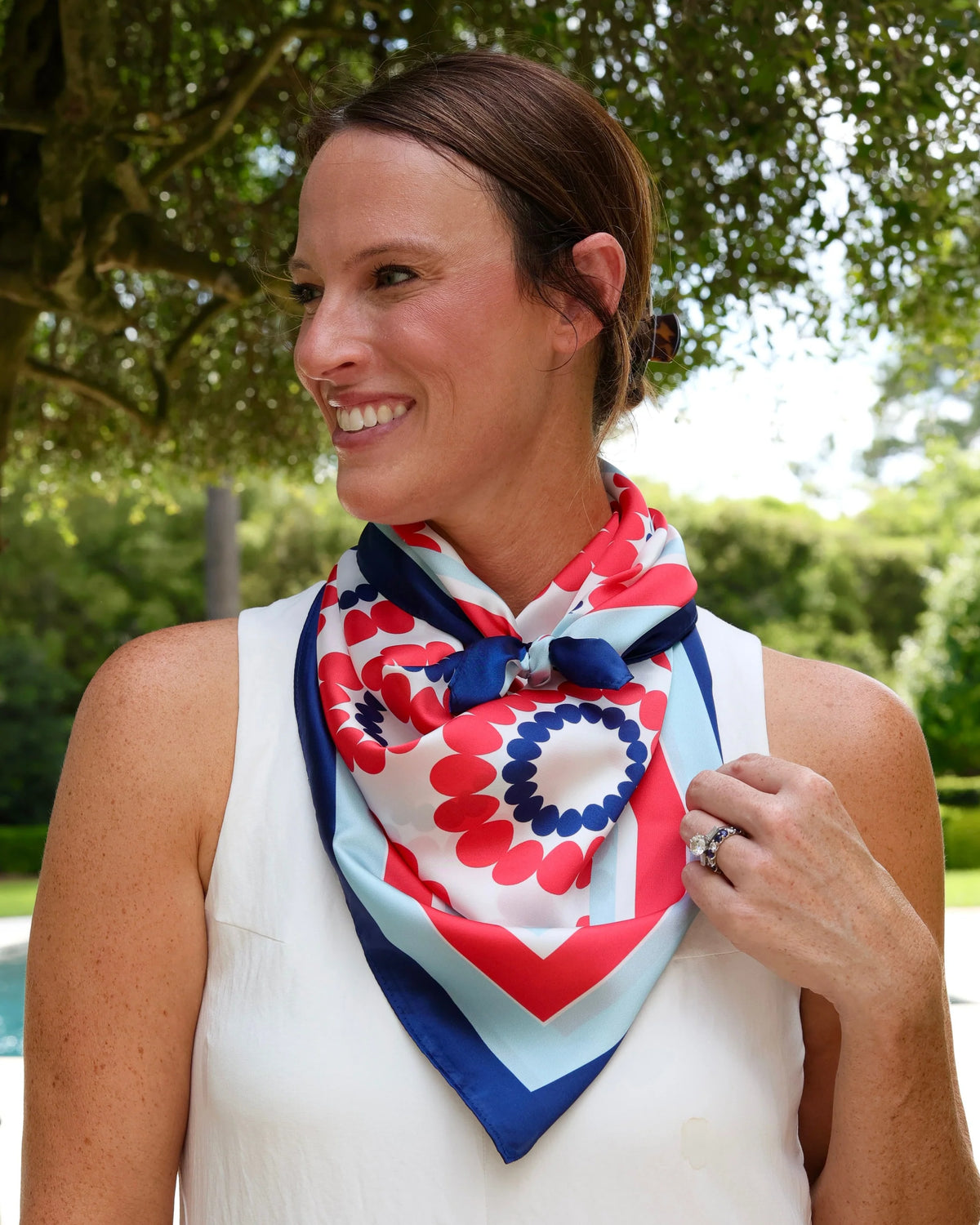 Retro Red &amp; Navy Floral Scarf