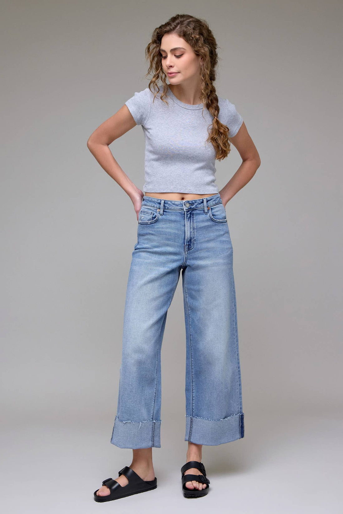 Mid-Rise 27&quot; Inseam Cuffed Crop Wide leg