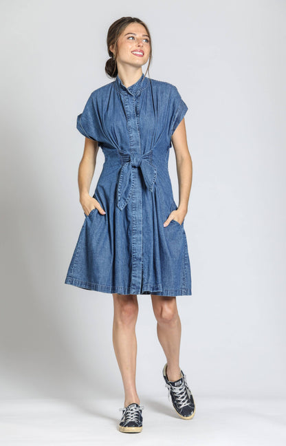 Button Front Shirt Dress with Ties
