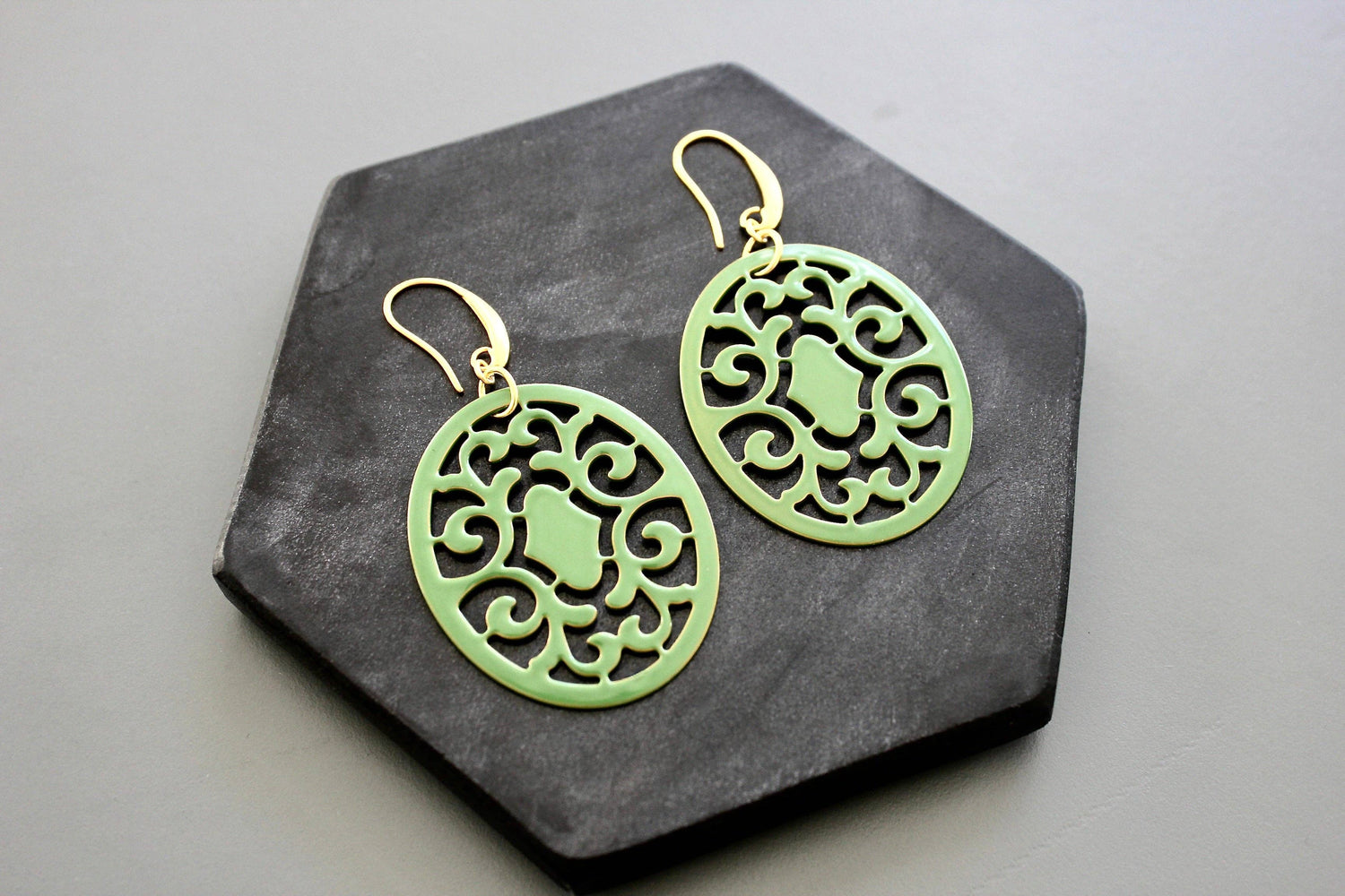 Green Enameled Earrings