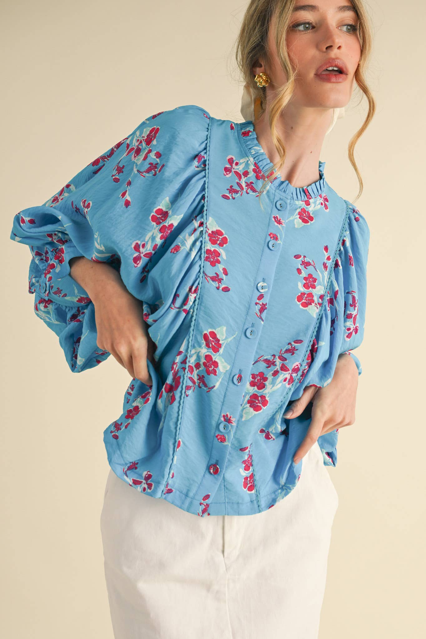 Floral Print Dolman Sleeve Blouse