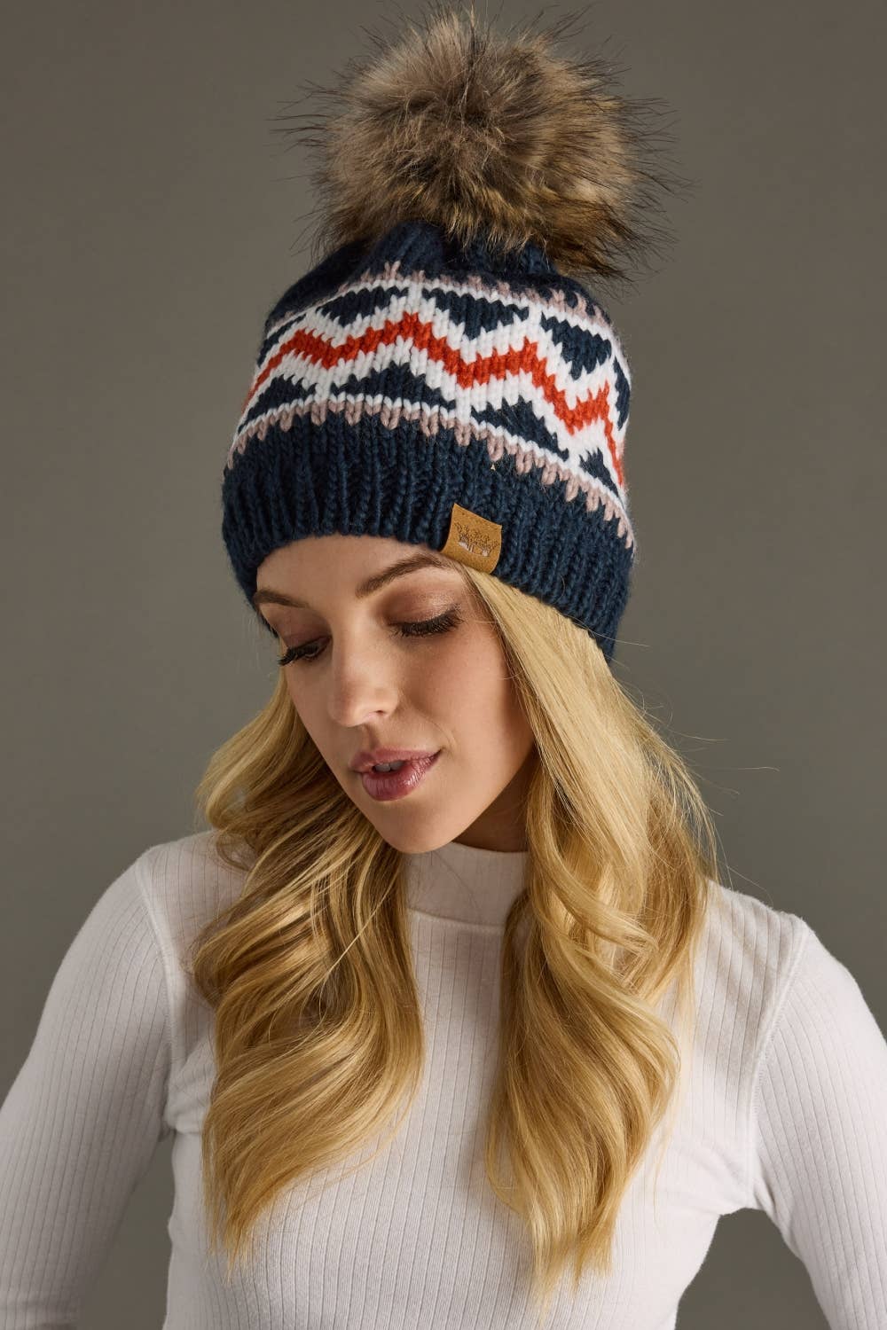 Alpine Patterned Pom Beanie