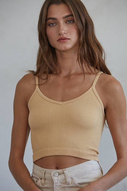 Knit Ribbed Seamless UV Neck Brami