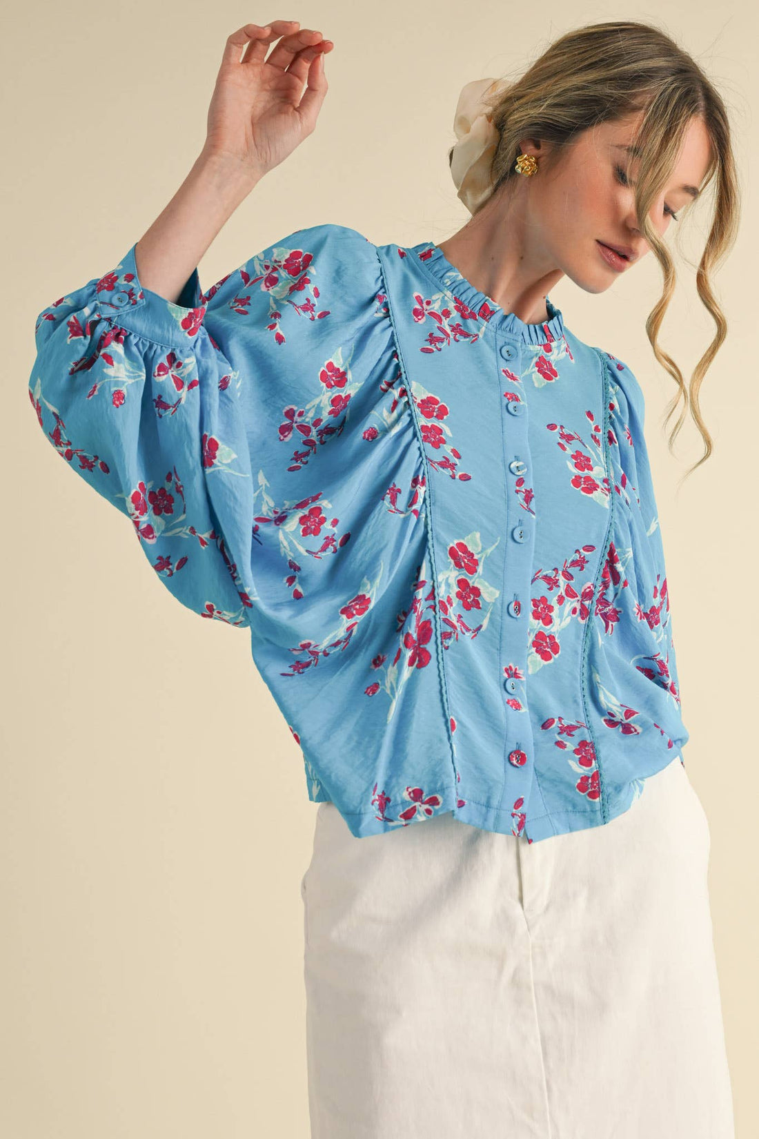 Floral Print Dolman Sleeve Blouse