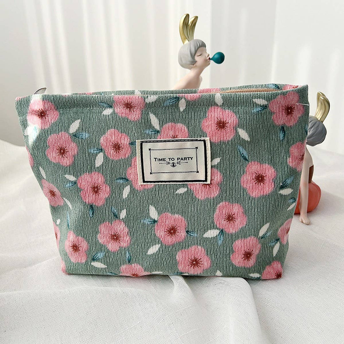 Whimsical Floral Corduroy Pouch
