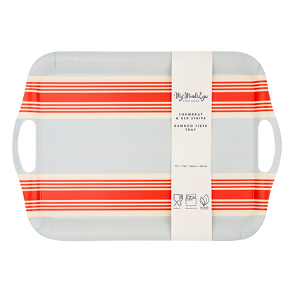 Hamptons Striped Chambray and Red Reusable Bamboo Tray