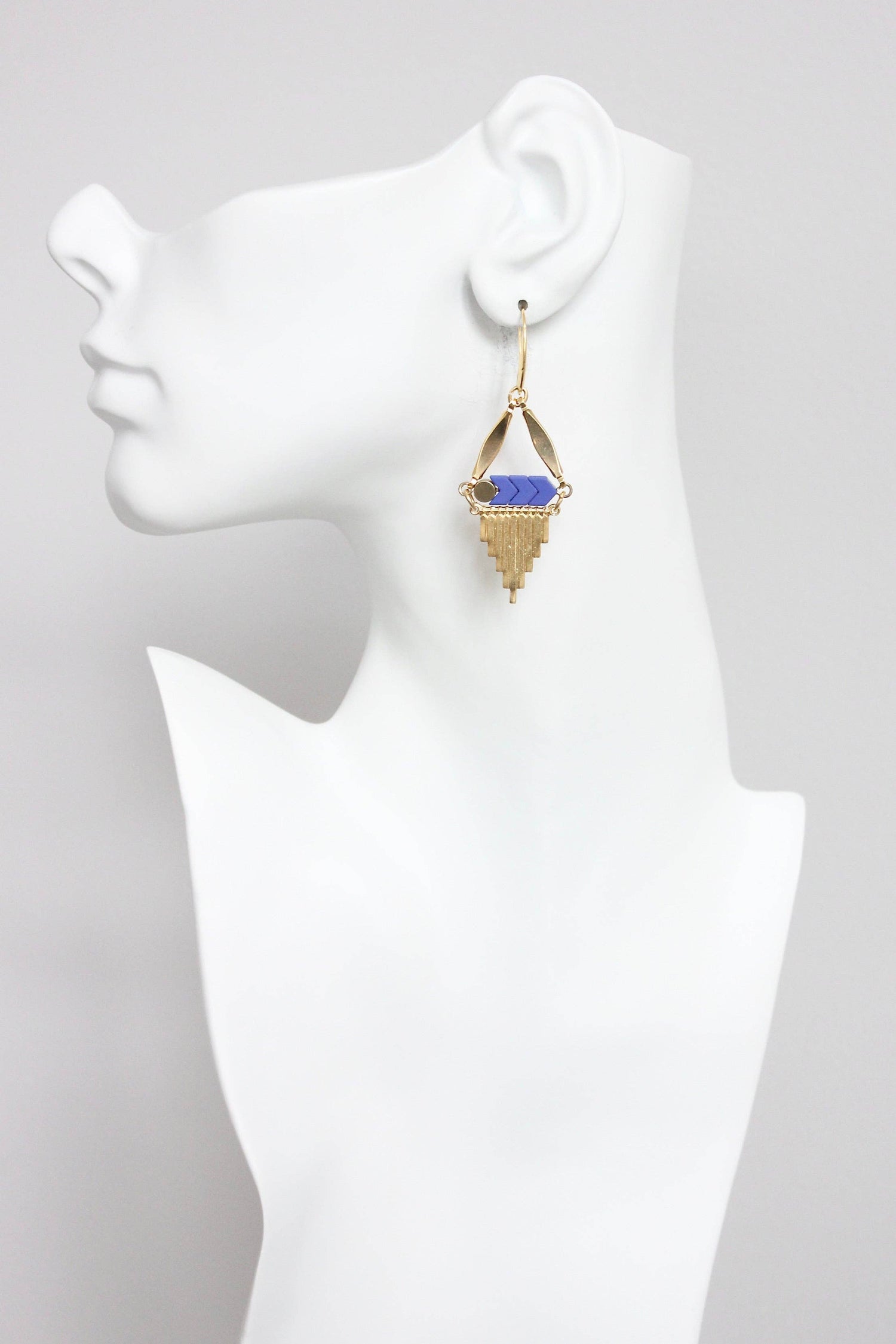 Blue and Brass Dangle Earrings