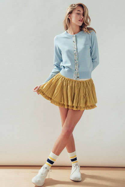 Contrast Floral Detail Knit Button Cardigan