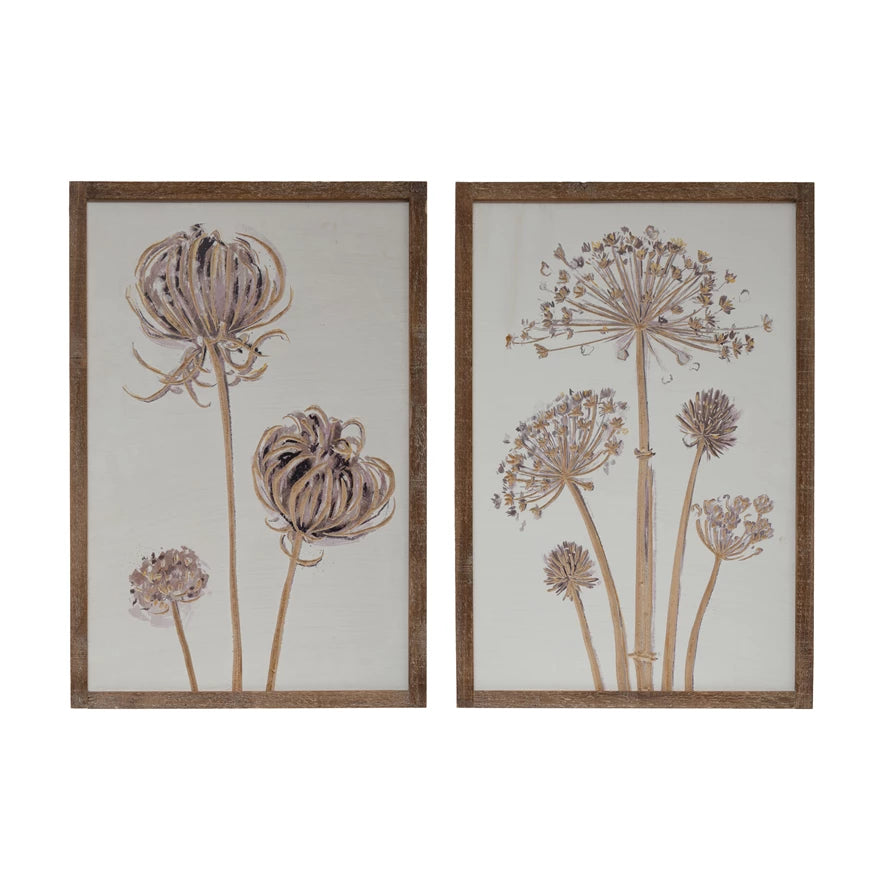 Engraved Wood Framed Wall Décor w/ Flowers