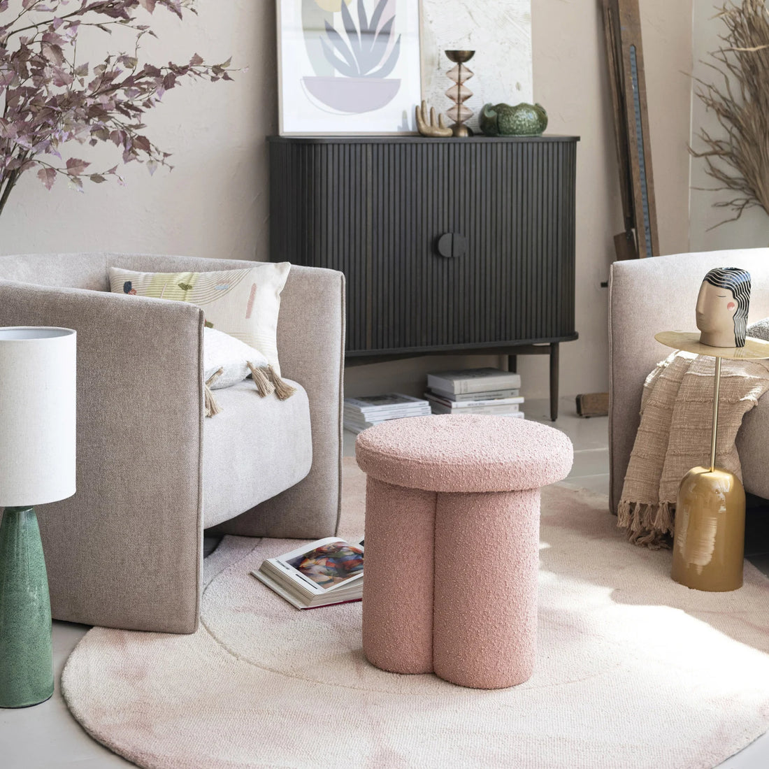 Bouclé Fabric Upholstered Stool