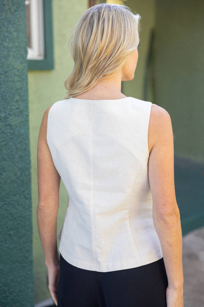 Sleeveless Ribbon Tie Linen Vest