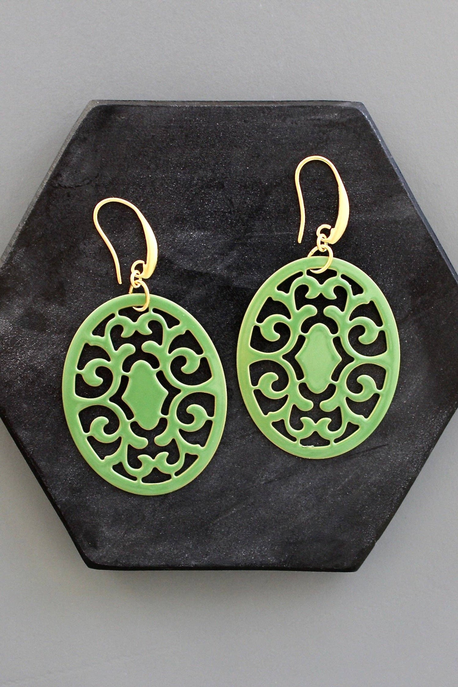 Green Enameled Earrings