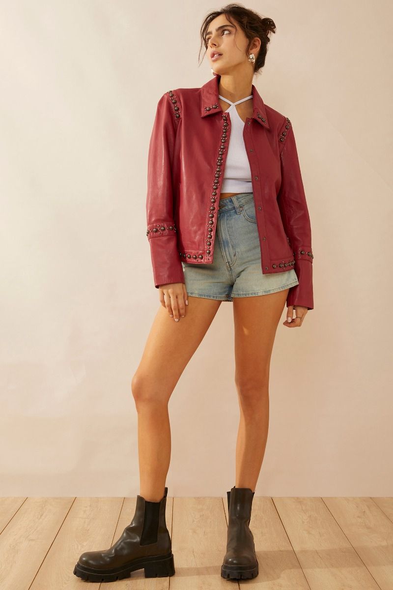 Octavia Jane Leather Jacket in Red