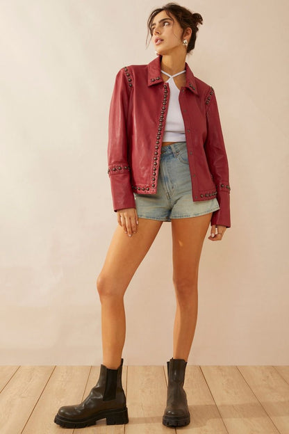Octavia Jane Leather Jacket in Red
