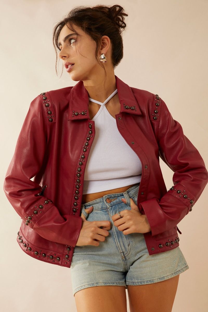 Octavia Jane Leather Jacket in Red
