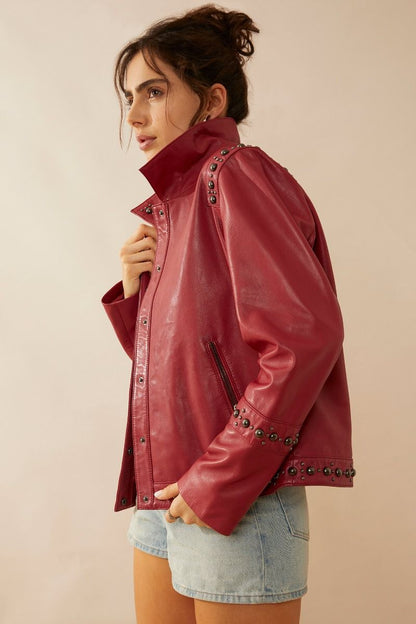 Octavia Jane Leather Jacket in Red