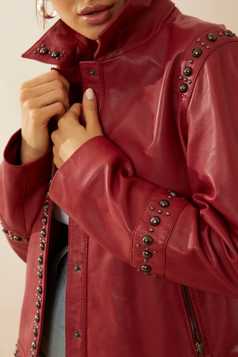 Octavia Jane Leather Jacket in Red