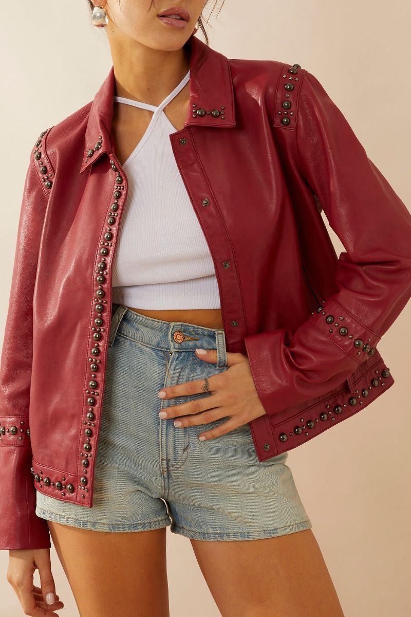 Octavia Jane Leather Jacket in Red