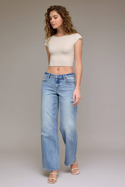Mid-Rise 33&quot; Inseam Stretch Dad Jean Medium Wash