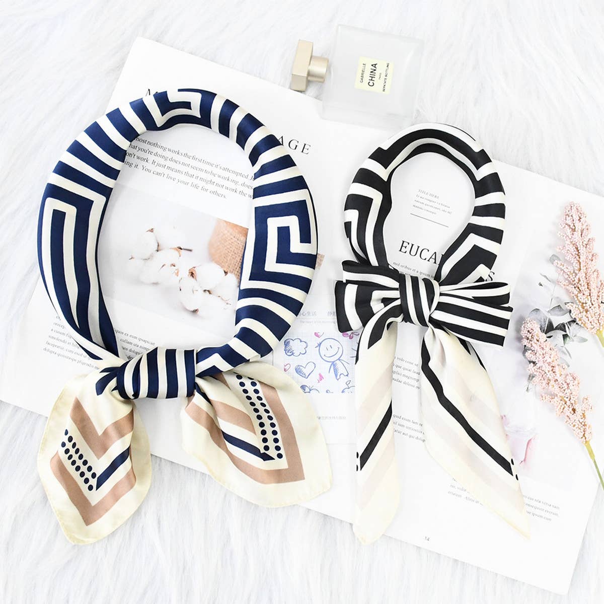 Striped Satin Square Scarf for Sun &amp; Bag Wrap