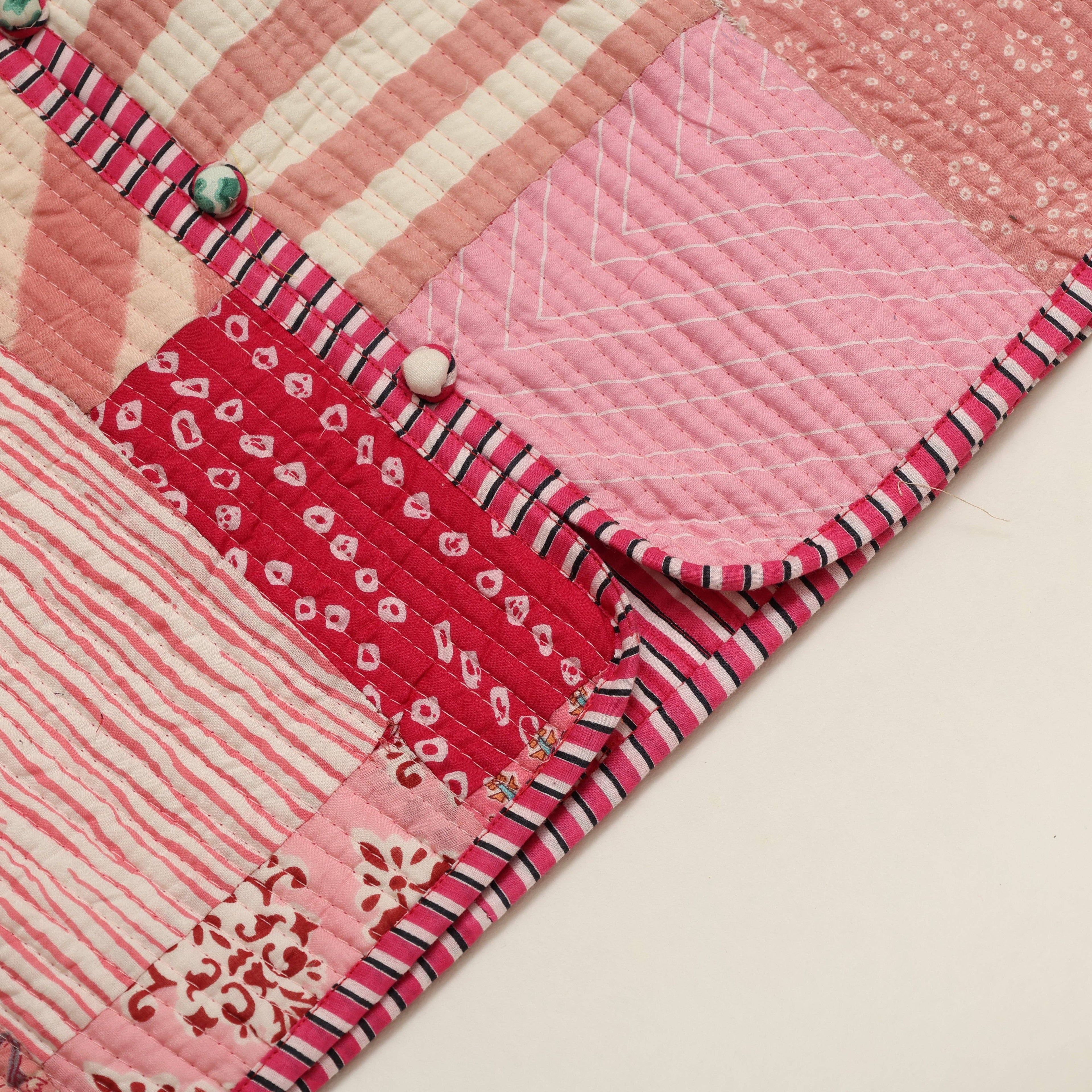 Handcrafted Reversible Quilted Jacket | Charming Pink Patchwork for Effortless Style