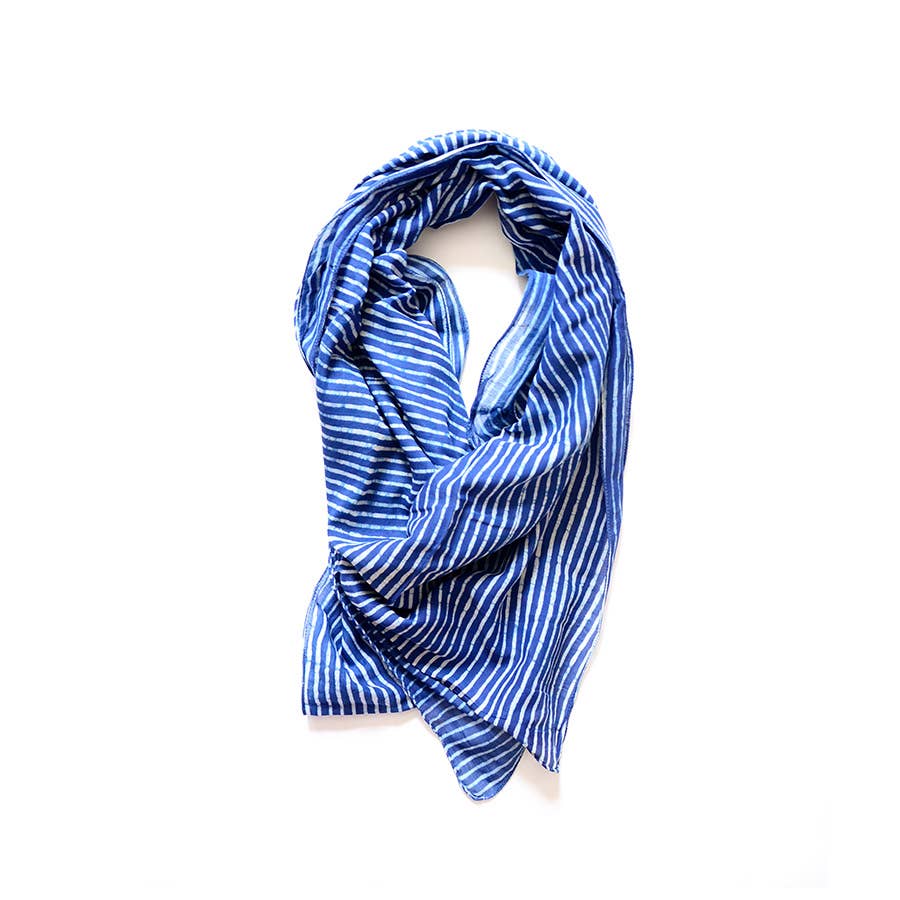 Scarf/shawl - Indigo Blue Beach Life Stripe Block Printed