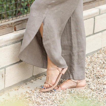 Navy Linen Side-Slit Pant