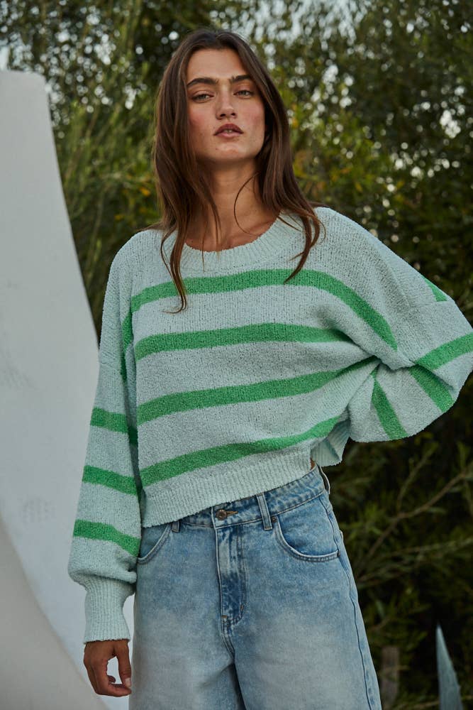 Knit Sweater Striped Crewneck Long Sleeve Top
