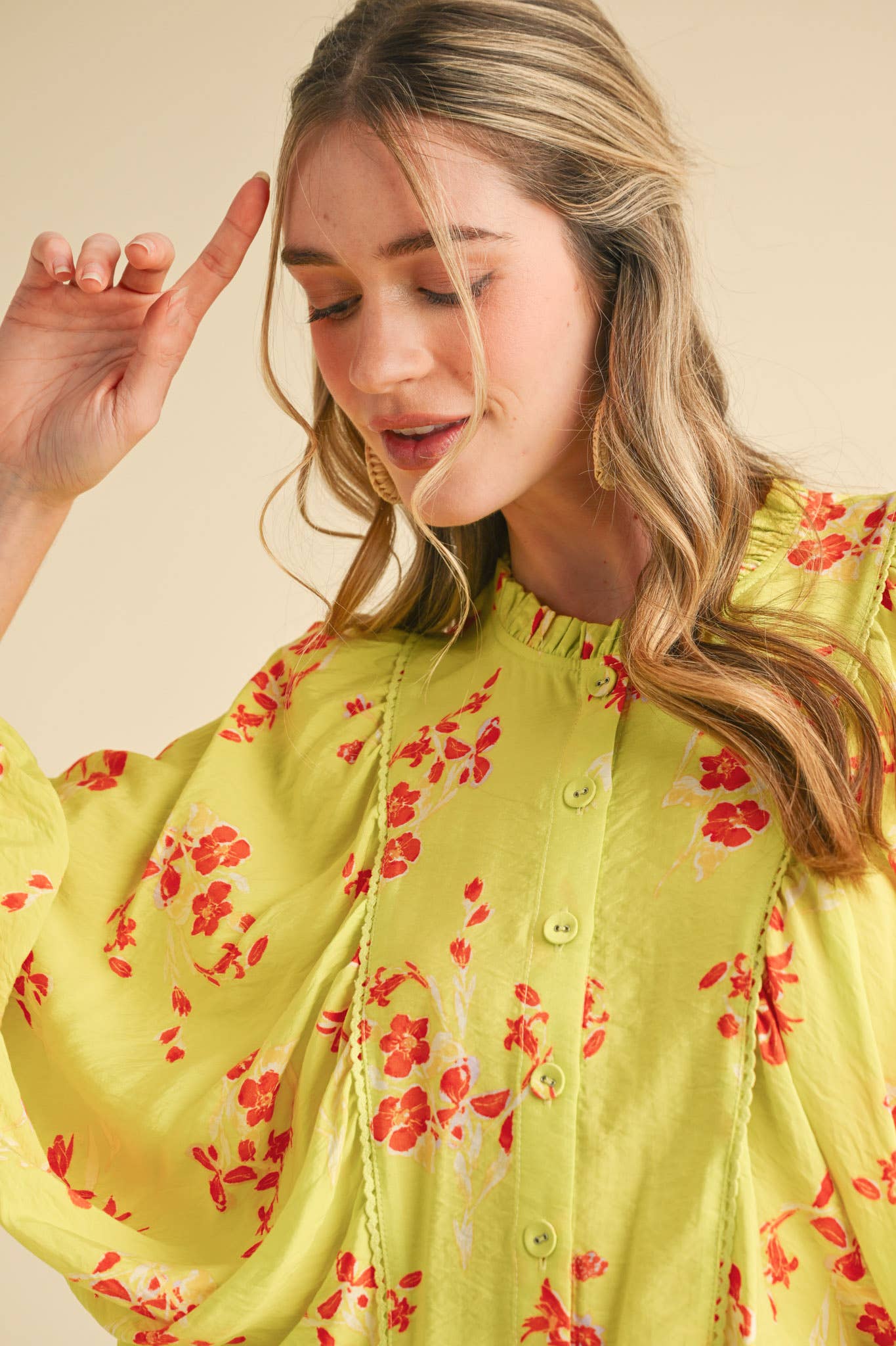 Floral Print Dolman Sleeve Blouse