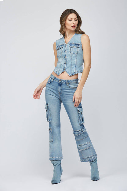 Light Wash Fitted Denim Vest