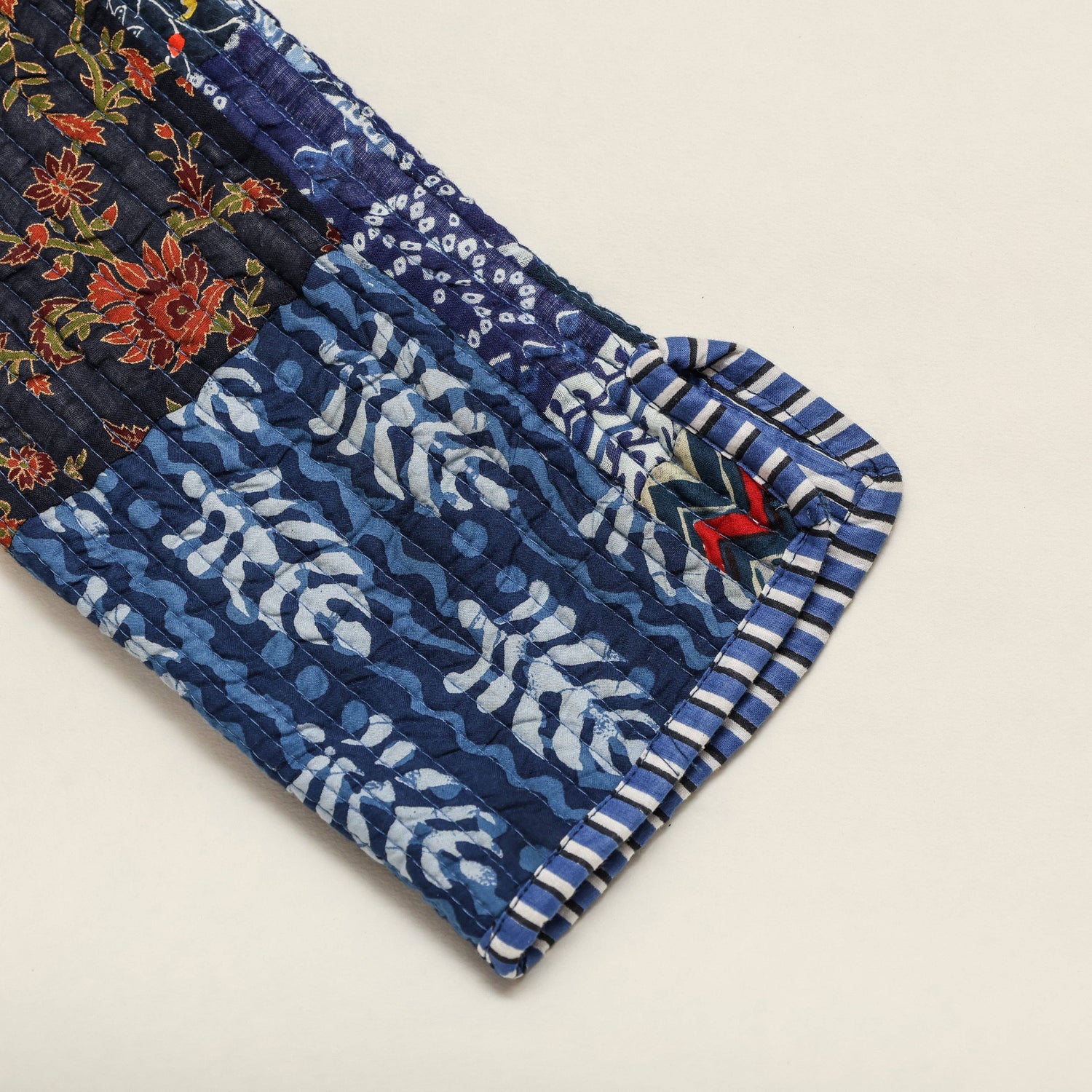 Artisan Blue Patchwork Quilted Jacket | Reversible Hand-Block Printed Layer