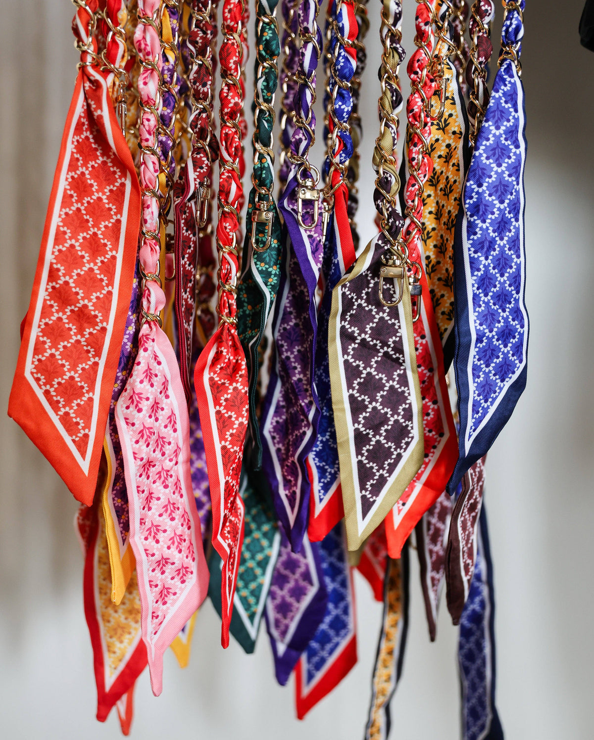 Woven Scarf Chain Purse/Phone Strap - Red &amp; Blue
