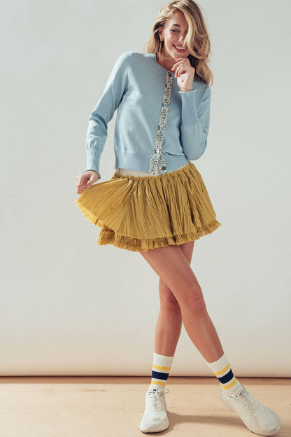 Contrast Floral Detail Knit Button Cardigan