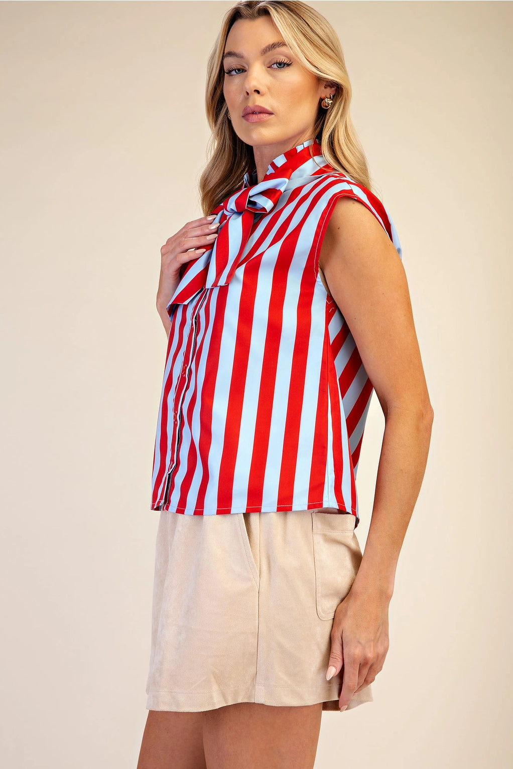 Striped Tie Front Blouse