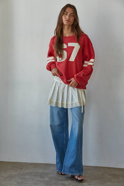 Knit Cotton French Terry Crew Neck Long Sleeve Pull