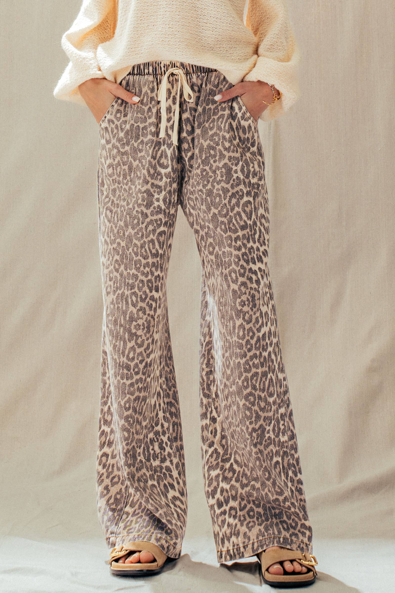 Leopard Print Wide Leg Cotton Pants