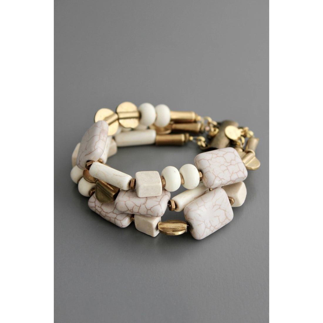 Magnesite and Brass Triple Strand Bracelet