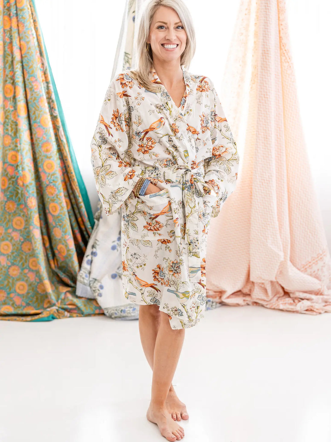 Birds of Paradise Cotton Robe Knee Length