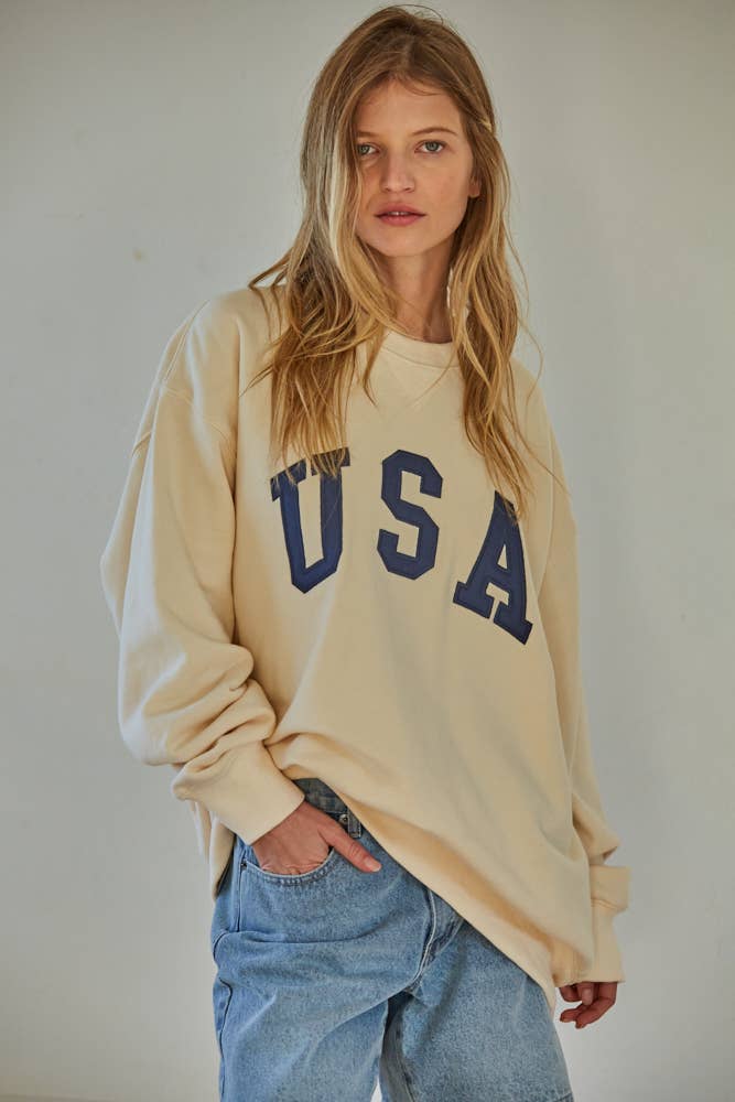 Knit 100% Cotton French Terry Crew Neck USA Pullover