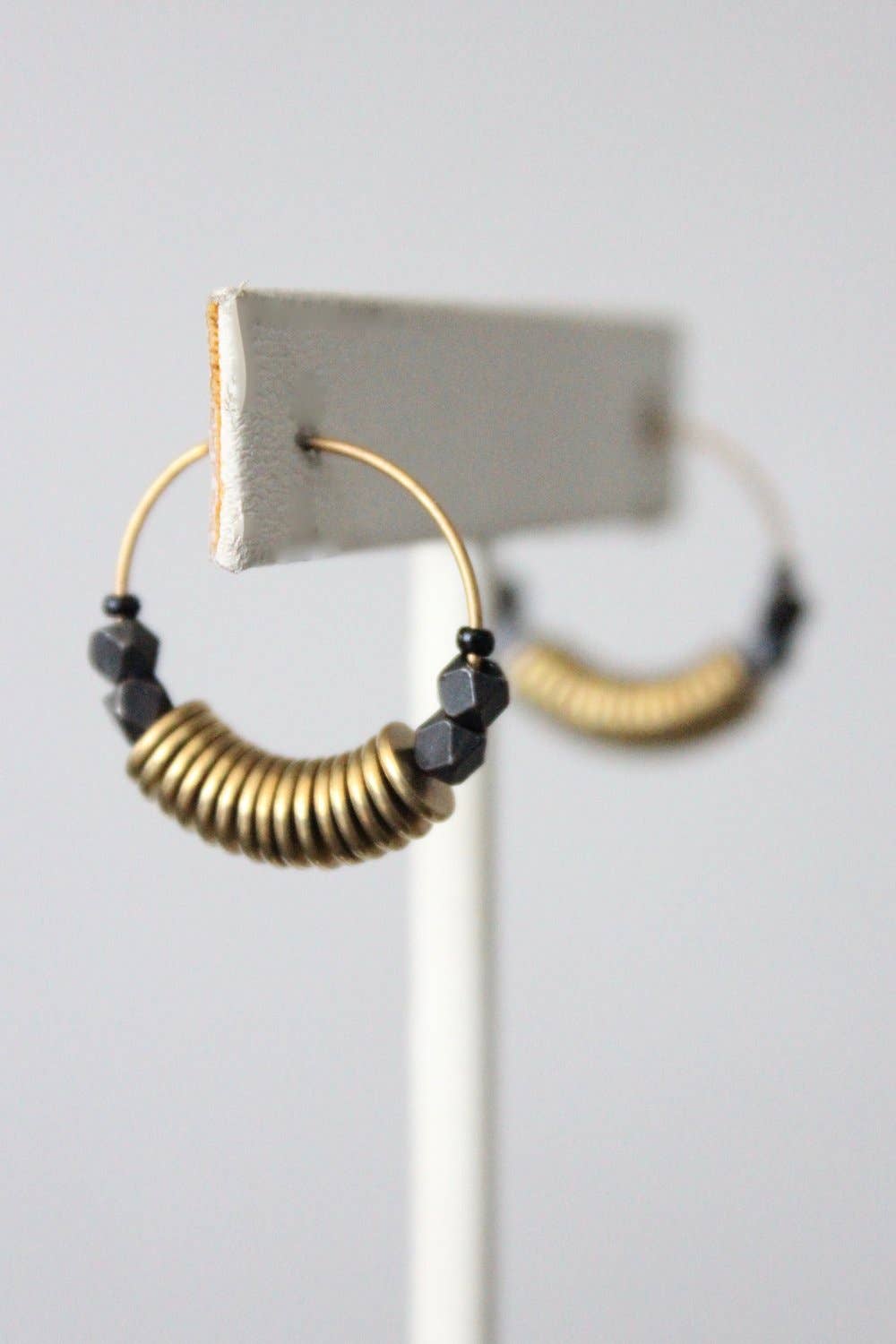 Brass Discs and Hematite Hoop Earrings