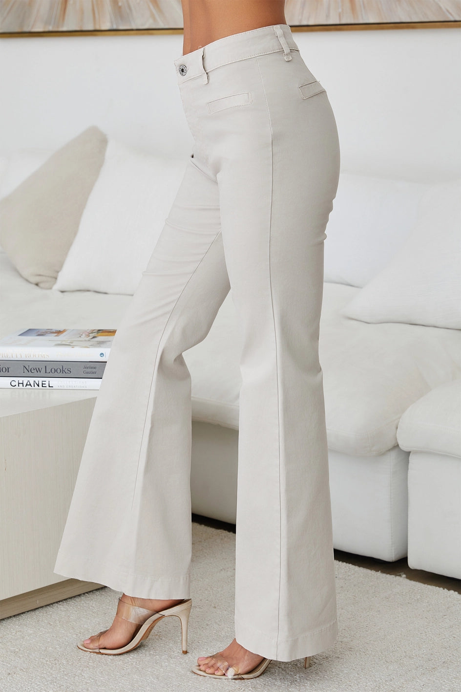High Waisted Flare Leg Chino Pant